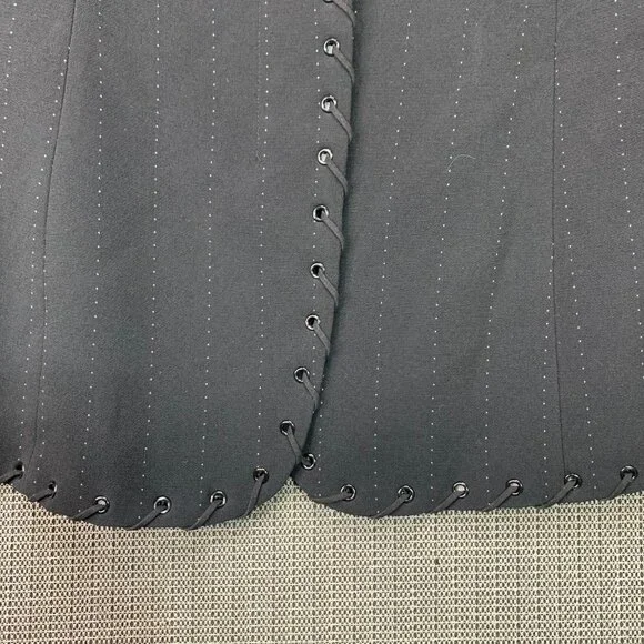 Chesca Womens Black Pinstripe Blazer W/ Lace-Up Detail Size 16 Single-Breasted - Picture 8 of 10
